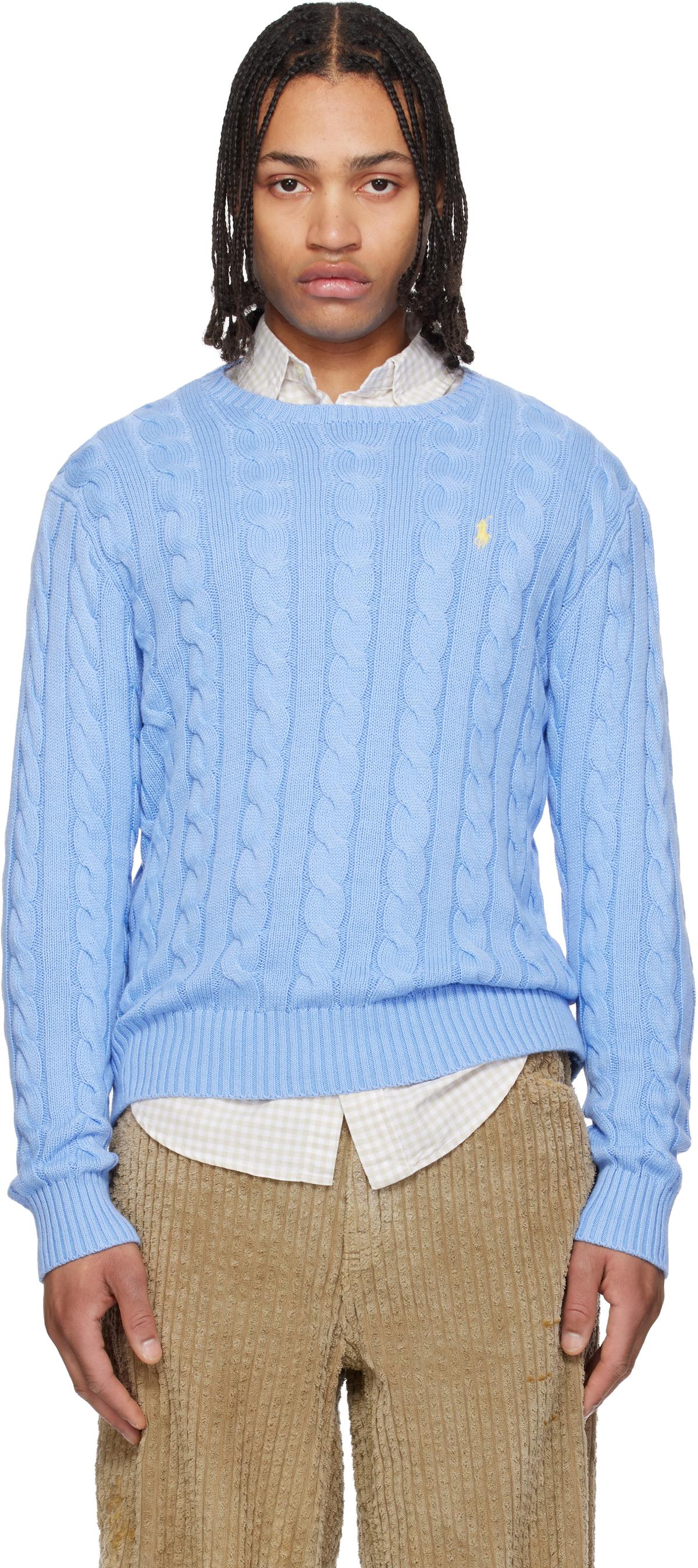 POLO RALPH LAUREN Blue Cable-Knit Cotton Sweater