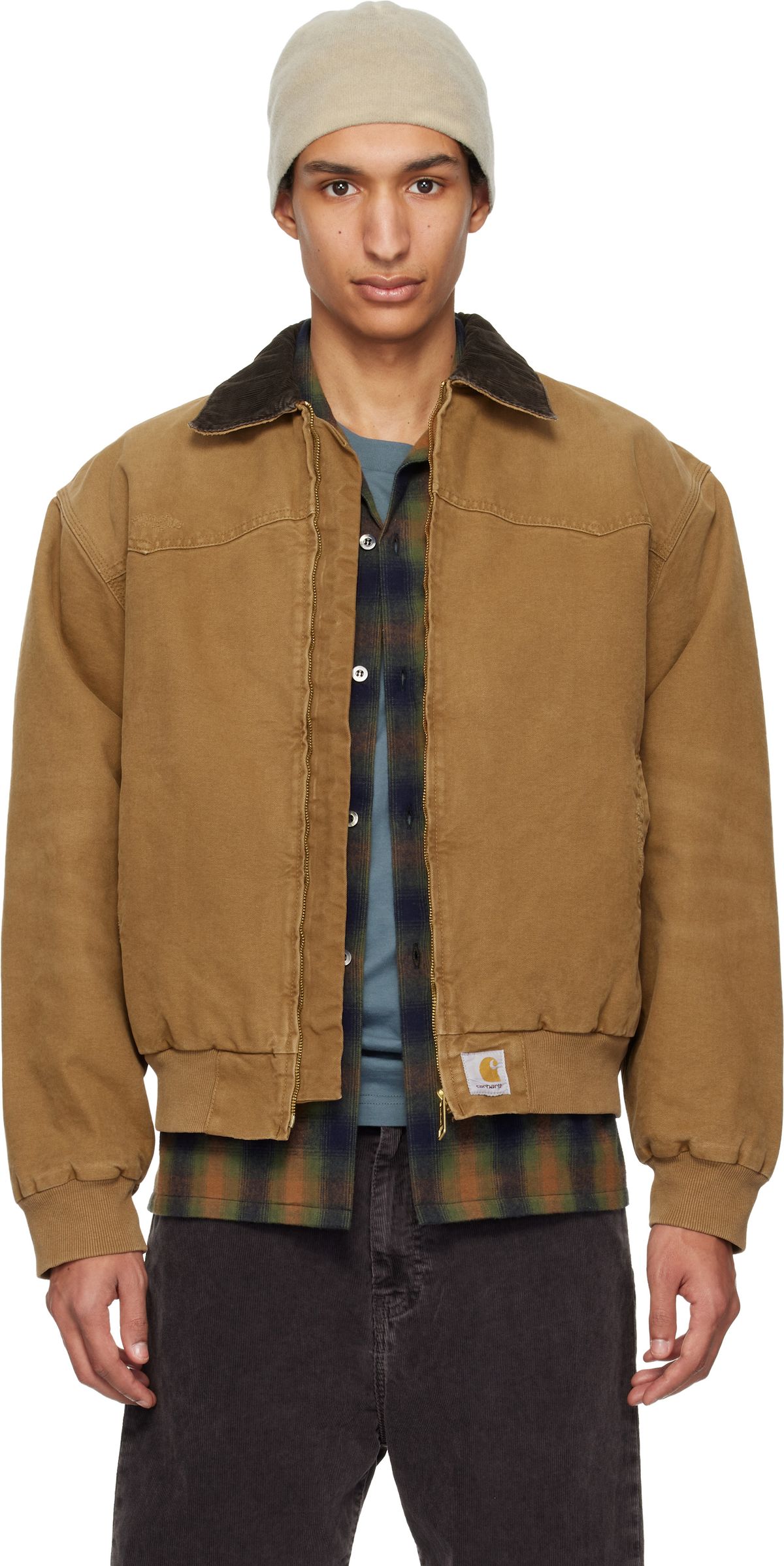 Carhartt Work In Progress Santa Fe Jacket in tan canvas, front view