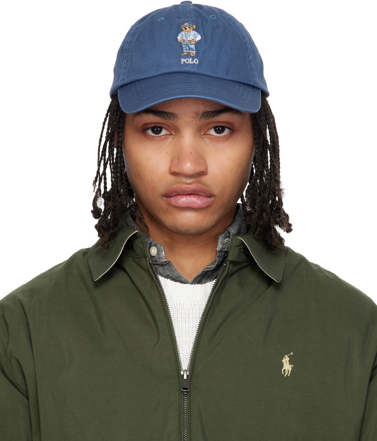 Polo Ralph Lauren Polo Bear embroidered twill ball cap in blue, front-facing six-panel construction