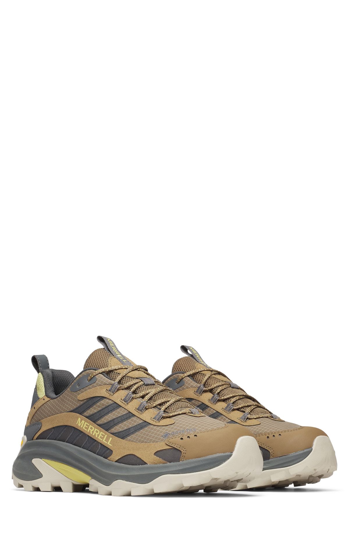 Merrell Moab Speed 2 Gore-Tex hiking shoe with visible Vibram sole and waterproof construction