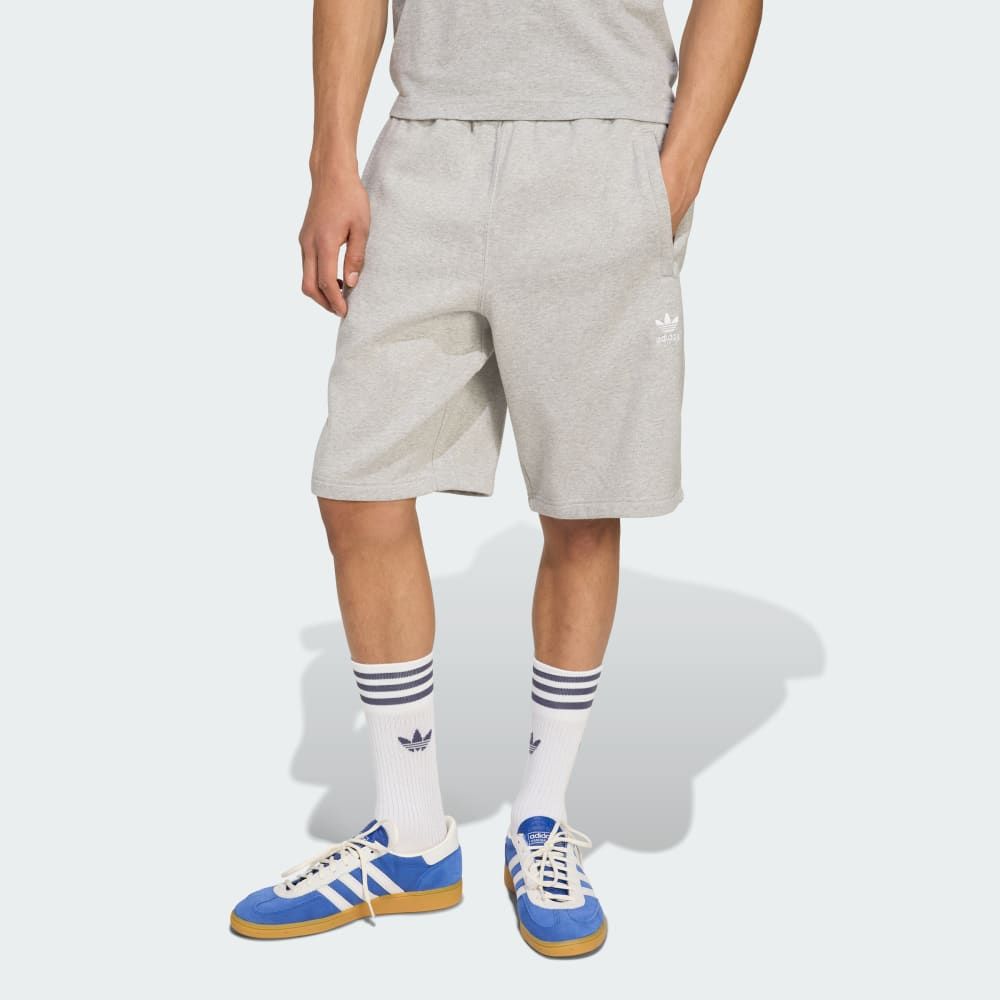 adidas Trefoil Essentials Shorts in core colorway, relaxed fit with trefoil embroidery at leg
