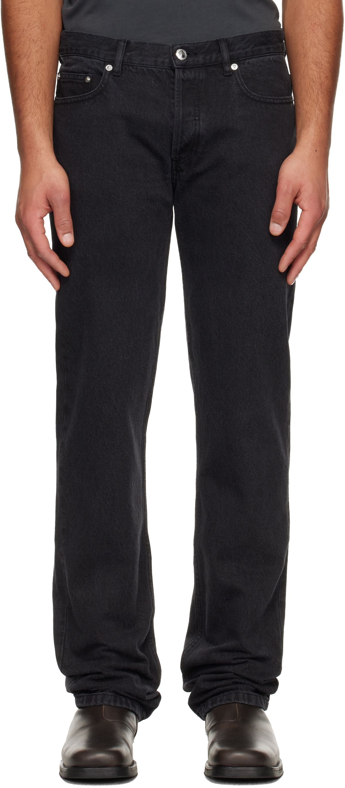 A.P.C. Black New Standard Jeans, straight-fit five-pocket denim with leather patch detail