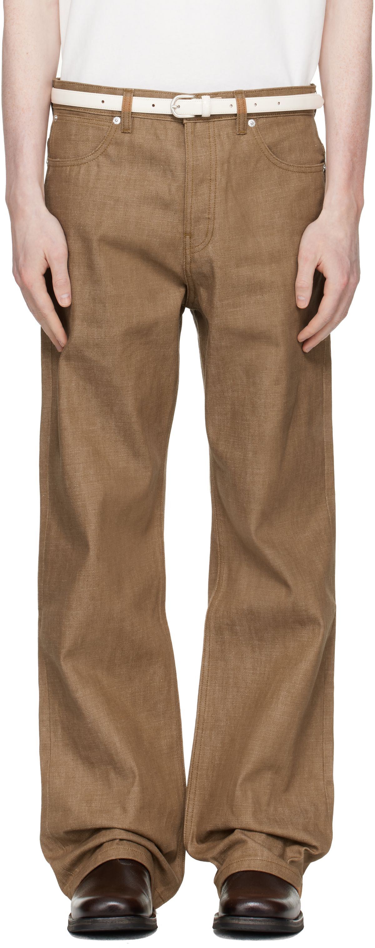 A.P.C. Tan Arno Jeans, straight-leg five-pocket cut in tan-colored premium cotton twill
