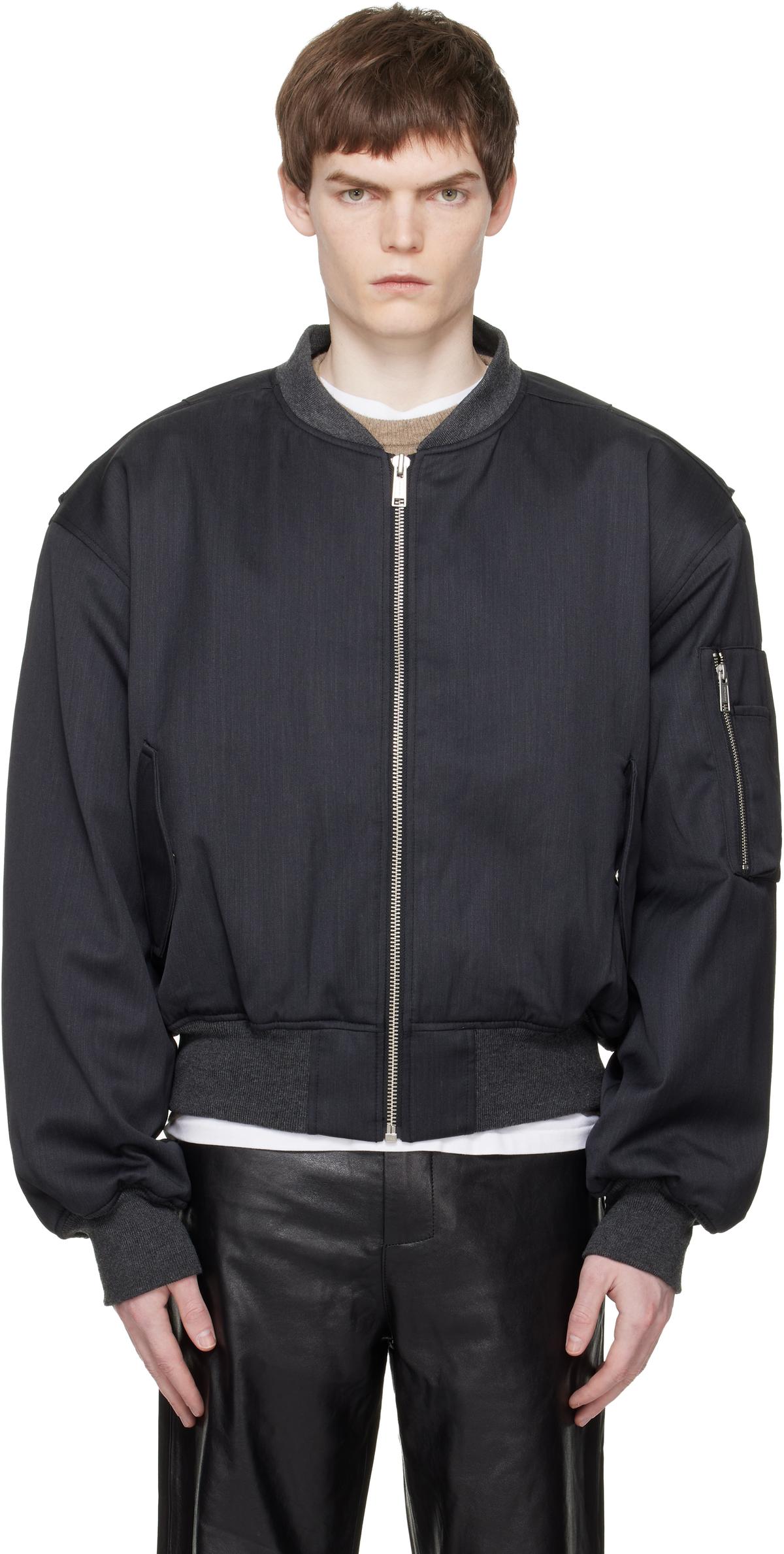 Entire Studios Gray Cropped Broad Suiting Bomber Jacket