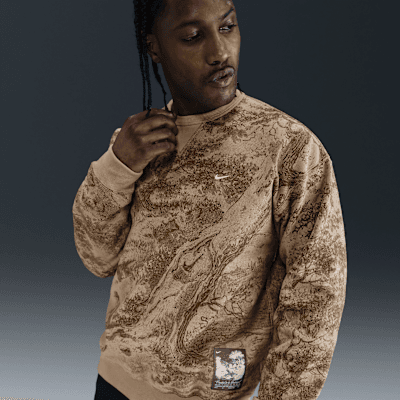 Nike Solo Swoosh Men's Fleece Crew "Parachute Beige/Mosswood Brown/White"