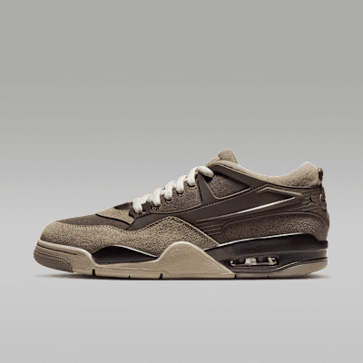 Air Jordan 4 RM in Ironstone, Baroque Brown, Light Bone, and Medium Olive colorway, three-quarter view