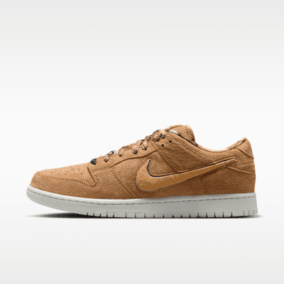 Nike SB Dunk Low Pro in Flax, Summit White, Sail, and Honeycomb colorway, side profile view