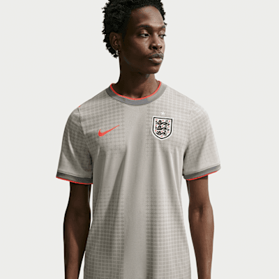 Nike England x Palace Academy Pro short-sleeve soccer top in Pewter Grey with Bright Crimson detailing, style code IH1670-052