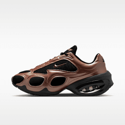 Nike Air Max Muse Women's Shoe in Black with Rose Gold metallic Swoosh and heel detailing, featuring visible Air Max unit in sole