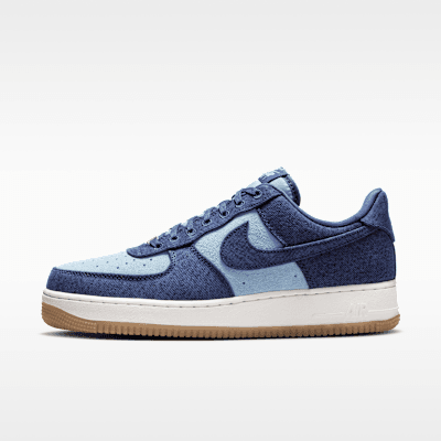 Nike Air Force 1 '07 LV8 in Navy Denim with Worn Blue and Summit White accents, displayed against neutral background